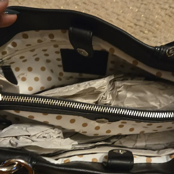 NWOT Coach Black Leather Shoulder Bag with Gold Accents - Picture 6 of 12